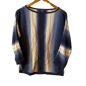 Chaps Denim Striped Boat Neck 3/4 Sleeve Sweater Top Women M‎
